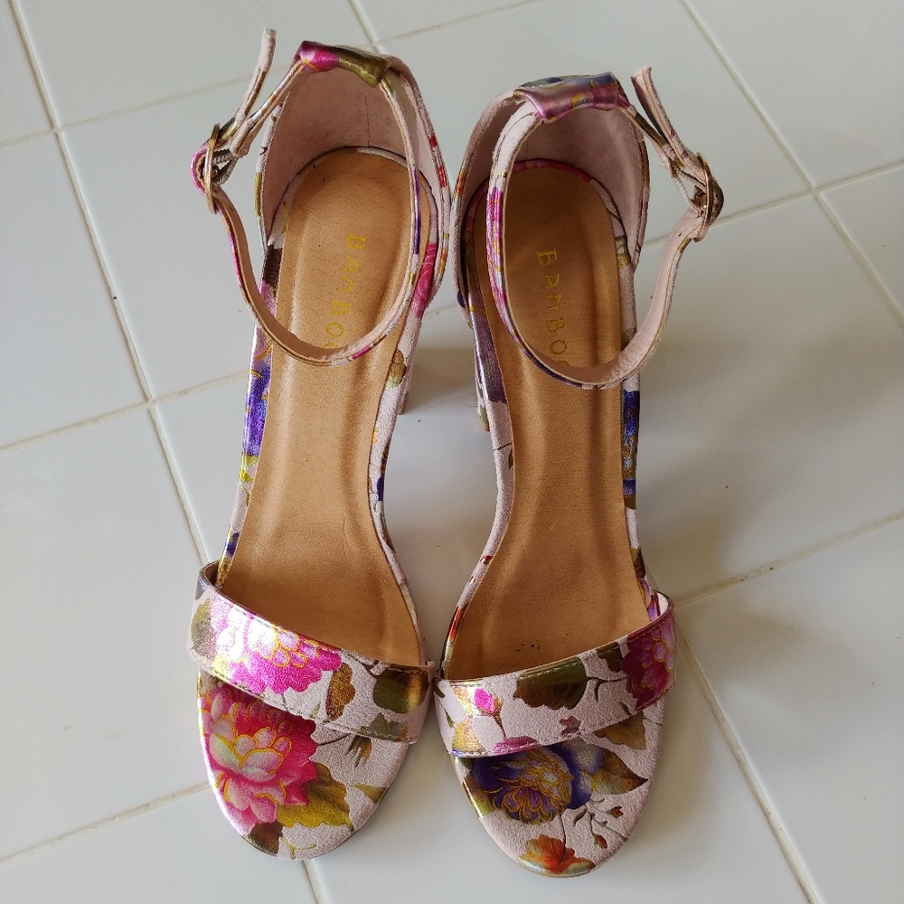 Metallic Floral Heels